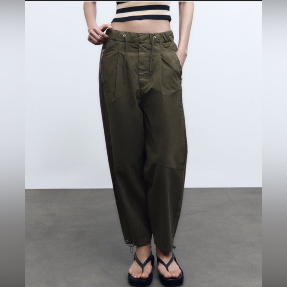 Zara Military Green Wide Leg Casual Pants